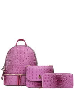 3in1 Ostrich Croc Backpack CY-7285S PURPLE